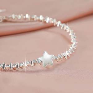 European American Luxury Trendy Geometric Five-Pointed Star Anklet <b>Women</b> Shimmering Sterling Silver Simple Fine <b>Beaded</b> <b>Bracelets</b> - Product Image 3