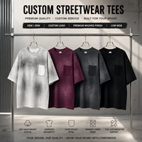 T-shirt en coton pur 275g avec poche, bords effilochés, finition délavée, style streetwear pour homme, manches courtes, haute qualité, tendance