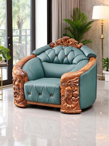 Set di Divani ZBS in Legno di Ebano e Vera Pelle, Stile Europeo e Cinese Moderno, Imbottitura in Spugna ad Alta Densità per <span class=keywords><strong>Soggiorno</strong></span> di Villa - Product Image 5