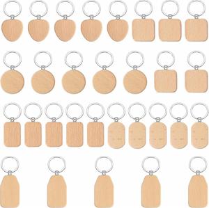 Wholesale Wooden Keychain <b>Blank</b> Unfinished Beech Wood Rounds <b>Pet</b> Keyring for Laser Engraving and DIY Custom Decorations Supplier - Product Image 2