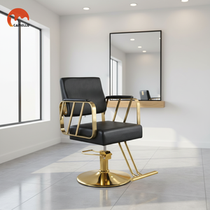 Poltrona Moderna <span class=keywords><strong>per</strong></span> Salone Nera e Oro, Sedie da <span class=keywords><strong>Parrucchiere</strong></span> <span class=keywords><strong>per</strong></span> Stazione di Lavoro Femminile - Product Image 3