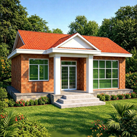 Villa en structure acier avec toit à pignon, texture pierre, maison classique à un étage, maison préfabriquée à toit à pignon
