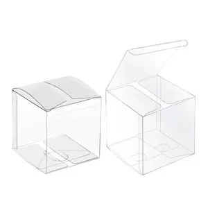Kotak Hadiah Plastik 4X4X4 Inci Produsen Ukuran Kustom Kemasan Kotak Plastik Bening Daur Ulang untuk Pesta
