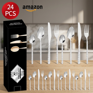 16/24Pcs Embossed Handle Gold Stainless Steel Cutlery Set Luxury Mirror Polished Flatware Spoon Fork Knife Tableware Set For Wed - Product Image 5