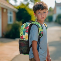 Sac à dos d'étudiant personnalisé de 17 pouces avec imprimé botanique tropical banane gingembre et poche avant zippée