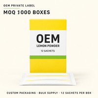 Mélange de poudre de citron en marque blanche OEM, 12 sachets par boîte, à base d'acide citrique et d'huile de citron, pour les propriétaires et les acheteurs de marques mondiales