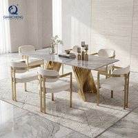 QIANCHENG Ensemble de table à manger de luxe en céramique pour salle à manger, table à manger rectangulaire en marbre de style européen