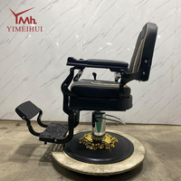Chaise de barbier professionnelle rétro, noire, look classique, robuste, fonction d'inclinaison hydraulique