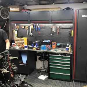 Banc de travail combiné en métal de 52 cm de profondeur, multifonctionnel, grand espace de rangement, poste de travail pour l'entretien des véhicules - Product Image 1