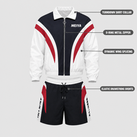 Survêtements noirs personnalisés pour hommes – Coupe-vent en nylon de haute qualité avec col montant, fermeture éclair intégrale et short à cordon de serrage pour sports décontractés