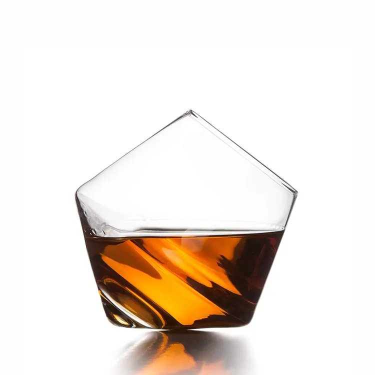 Transparent Lead Free Custom Crystal Tilted Slanted Bottom Rocking Whiskey Glasses