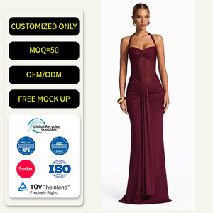 Robe longue sirène sexy pour femme, en maille transparente froncée, col licou, pour événements formels, soirées glamour et fêtes mode - Product Image 1