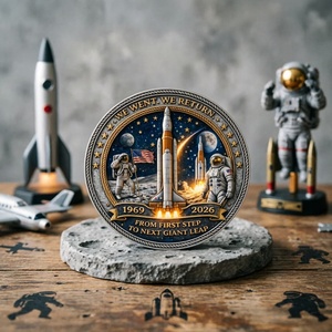 Pièce commémorative 3D en gros sur l'exploration lunaire, « Du premier pas au prochain bond », pièce de collection de la mission spatiale Artemis - Product Image 5