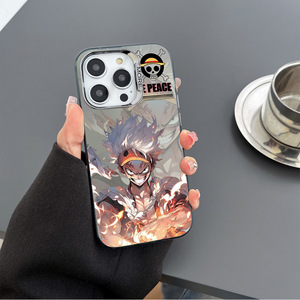 Nổ cứng Anime đôi màu bạc vỏ Luffy một mảnh mạ điện trường hợp điện thoại cho iPhone 16 15 14 13 12 11 Pro Max - Product Image 5