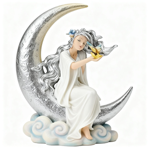 Statuetta Artigianale in Resina Personalizzata - Decorazione <span class=keywords><strong>Fantasia</strong></span> Dea della Luna Incantata e Fata Ornamenti per Interni - Product Image 1