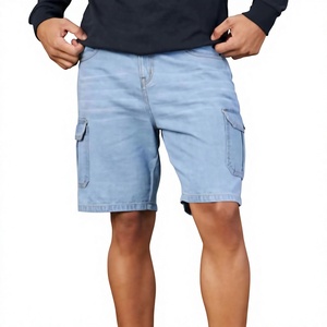 Pantalones Cortos Cargo Azul Claro para Hombre, Cintura Media, Cierre de Botones, Estilo Bermuda, Lona de Algodón, Estilo Casual con Bolsillos - Product Image 1
