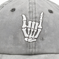 Casquette de baseball unisexe en polyester, brodée main motif squelette délavé, visière plate réglable, style snapback, pour occasions décontractées et fêtes