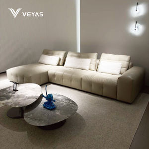 Nouveau canapé d'angle sectionnel en cuir véritable marron minimaliste tendance, luxe, 2, 3, 4 places, rembourrage incurvé en peluche - Product Image 1