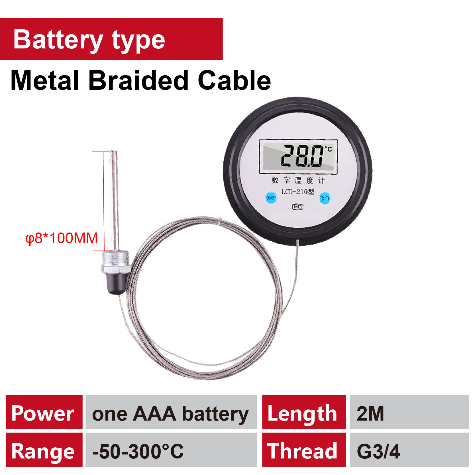 Type de batterie-Câble tressé en métal-2m
