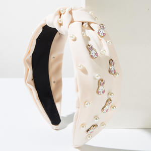 Diadema de Tela Color <span class=keywords><strong>Pastel</strong></span> con Lazo de Perlas y Conejo de Pascua, Hecha de Aleación - Product Image 6