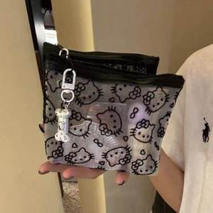 Mesh Kitty Makeup <b>Bag</b> Polyester Zipper Pouch Portable Travel Cosmetic Case <b>Small</b> Size One Compartment Home Use - Product Image 2