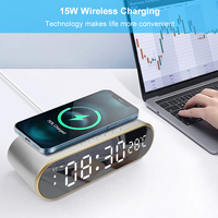 Horloge de table numérique LED 3 en 1, argentée, station de charge sans fil, affichage de la température et de l'heure, support de charge portable pour tablette