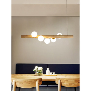 Luminaire suspendu tendance LED de style nordique, luminaire moderne en bois japonais pour salle à manger, lustre en verre, luminaires suspendus - Product Image 3