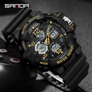 SANDA 3168 haute qualité unique garçons montre numérique original bracelet en Silicone étanche chronographe grand numéro montre de sport ensemble - Product Image 5