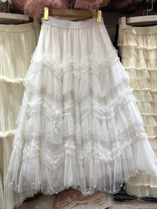 Classic and versatile high waist slimming light luxury beaded multi-layer <b>mesh</b> fairy cake <b>skirt</b> mid length <b>skirt</b> - Product Image 5