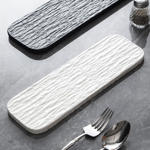 Siyah Beyaz Seramik Dikdörtgen Düz Tabak, Otel Düzeni Tabakları İçin Uygundur, Restoran Seramik Servis Suşi Tabağı - Product Image 3