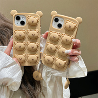 Coques de téléphone en silicone mignon ours dessin animé avec bulle Pop Fidget jouet pour iPhone 14 15 Pro Max soulagement du Stress coque de téléphone de couverture arrière