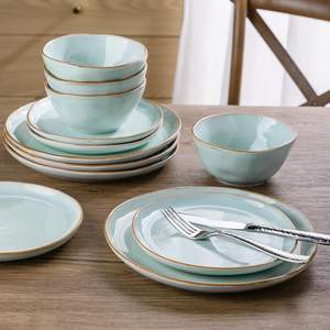 Vente en gros de service d'assiette de luxe vintage glaçure mate couleur bleu nordique nouveau design vaisselle en céramique avec service à thé - Product Image 3