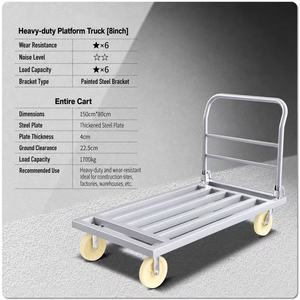 Carretilla de mano <span class=keywords><strong>plegable</strong></span> de acero de alta resistencia con plataforma plana y <span class=keywords><strong>ruedas</strong></span> de 8 pulgadas resistentes al desgaste, capacidad de 1700 kg - Product Image 1