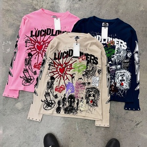 Clothing Manufacturers Custom <b>Waffle</b> Oversized Long Sleeve T <b>Shirt</b> Graffiti Pattern High Quality <b>Waffle</b> Knit Long Sleeve - Product Image 2