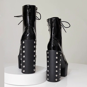 Bottines noires pour femmes XSD, nouveau style printemps, bout carré, cuir verni brillant, talons hauts, bottines courtes pour soirée - Product Image 4