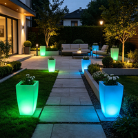 Pot de fleurs LED rechargeable RGBW, étanche IP65, en plastique PE conique, lumineux, résistant aux UV, télécommande, intensité réglable, pour jardin