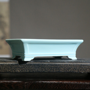 Pot à Bonsaï en Céramique Rectangulaire Bleu Clair Style Chinois Pot de Plante de Bureau Petite Taille - Product Image 2
