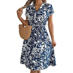 Robe Élégante d'Été pour Femme à Col en V en Mousseline de Soie à Imprimé Floral pour Commerce Extérieur Transfrontalier Style Tendance <span class=keywords><strong>Amazon</strong></span> Polyvalente et Décontractée - Product Image 5