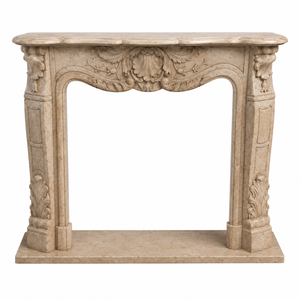 Traditional Marble <b>Fireplace</b> Mantel With Ornate Carving Classic Cream Beige marble Stone Indoor Wood Burning Hearth For Dining R - Product Image 2