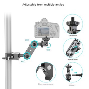 Kit de Abrazadera de Montaje Negra Ajustable de 360 Grados de Aleación de Aluminio con Cabezal de Bola y Roscas Antideslizantes para Cámara Web - Product Image 3