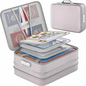 Sac et boîte de rangement pour documents ignifuges et imperméables avec fermeture sécurisée, design extensible, matériau en gel de silice - Product Image 1