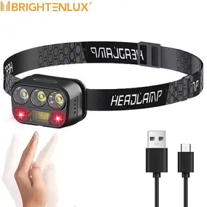 New Powerful Type C Red White Head Torch Lamp 18650 Sensor Led Camping Waterproof COB LED Induction Headlamp Rechargeable