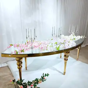 Mesa de comedor de boda de cristal de acero inoxidable, arco circular popular para eventos
