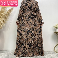 6373 #   Robe élégante en mousseline de soie à volants avec motif chic, col plissé et détails de couture à nouer
