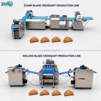 Ligne de production de croissants entièrement automatique avec lame de découpe triangulaire électrique pour boulangerie commerciale, pour la formation de croissants au beurre laminé