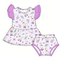 Ensemble 2 pièces pour bébé fille, rose, motif girafe et cœur, haut à volants et peplum, et bloomers assortis, en bambou doux, tenue quotidienne pour bébé