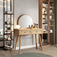 Table de toilette moderne en MDF et rotin avec miroir sur pied et tiroirs, éclairage LED, pour chambre à coucher, hôtel, appartement, vente chaude