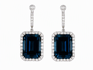 <b>Sapphire</b> Square Gemstone Diamond Halo Dangle <b>Earrings</b> 18K White Gold Luxury Jewelry Women Accessory - Product Image 2
