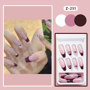 Uñas Postizas de Lujo, Largas y Cuadradas, <span class=keywords><strong>con</strong></span> Punta <span class=keywords><strong>Francesa</strong></span>, Reutilizables, <span class=keywords><strong>con</strong></span> Cristales Rosados y Diamantes de Imitación - Product Image 2