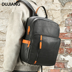 Dujiang Men's <b>Backpack</b> Genuine Leather <b>20L</b> Large Capacity Casual Travel Bag With Interior Zipper Pocket - Product Image 1